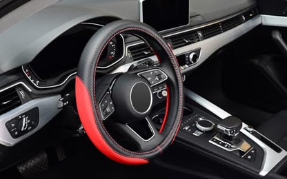 LABBYWAY Microfiber Leather Auto Car Steering Wheel Cover, Universal 15 Inch Anti-Slip Wheel Protector, Red - color: Fiber Red