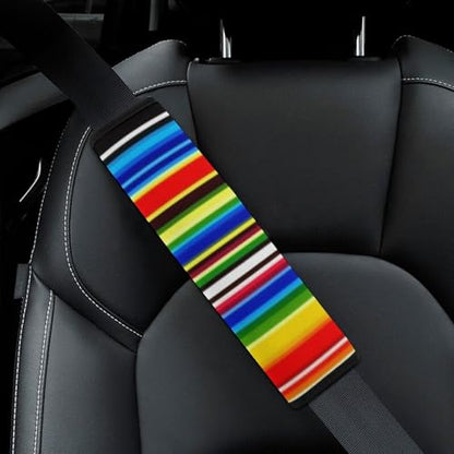 Men's Car Belt Covers 2PCS Fashion Cushion Pad Car Shoulder Strap Harness Pad Mexican Blanket Stripes - color: Color349