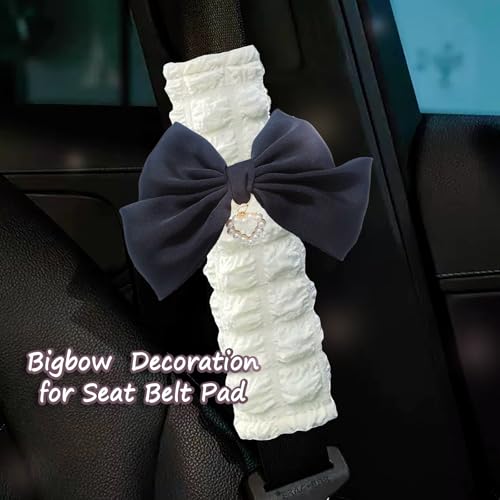 Fashion Big Bow Car Seat Belt Cover Pads (2 in a Pack), Car Accessories Seat Belt Shoulder Strap Protector Universal Seat Belt Cover (Black) - color: black