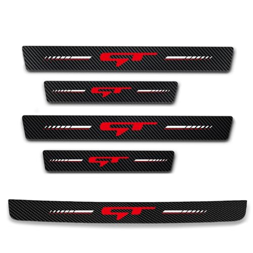 5Pcs Door Sill Protector for Kia K3 Cerato 2021-2024 GT, Carbon Fiber Door Sill Stickers, Front Rear Door & Trunk Sill Plate Guards Auto Accessories - color: Red Gt