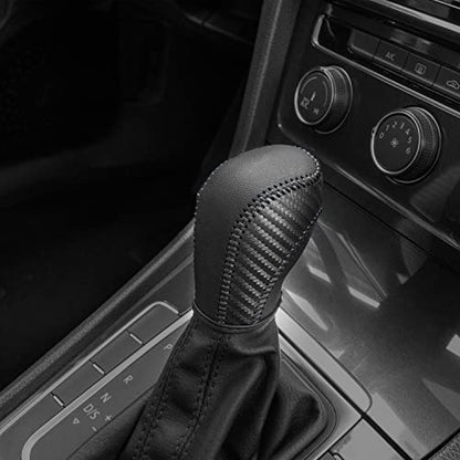 JIECHEN Auto Car Leather Gear Shift Knob Cover for Golf Jetta Passat Tiguan Atlas Beetle GLI Eos CC Sportwagen Jetta Hybrid R GTI Accessories (Black) - color: Black