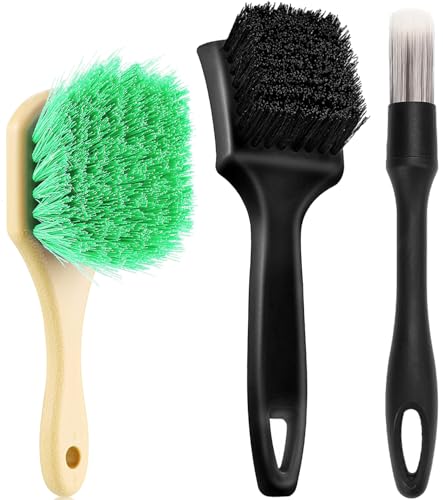 Wheel Rim Tire & Carpet Cleaning Brush Set, Soft & Stiff Bristle Wash Cleaning Supplies Kit for Car All Exterior Surface and Car Interior Cleaning Brush for Car Truck SUV RV Motorcycle (Green)