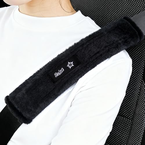 SPRING SEAON Fluffy Auto Seat Belt Cover Pad Soft Universal Car Seat Belt Covers Seat Beat Strap Pad for Shoulder Pad Neck Cushion Protector Car Accessories 2 PCS Black - color: Black