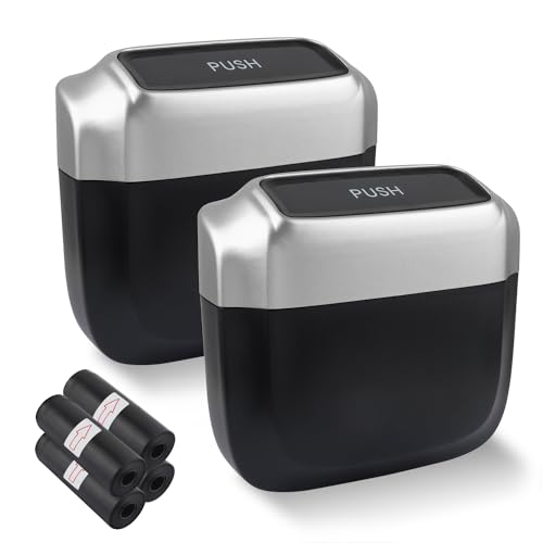 IHOTDER 2PCS Car Trash Can with Lid + 60PCS Garbage Bag,Mini Trash Can Car Interior Accessories with Capacity 700ml,Multifunctional CCar Organizers and Storage(Silver) - color: Silver