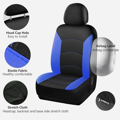 HChengkikz Car Seat Covers Front Seat, Waterproof Neopren Seat Covers, Airbag Compatible Seat Covers, All Season Protection Universal Fit Most Cars, Trucks, SUVs (Black + Blue) - color: Black Blue, size: Two Front