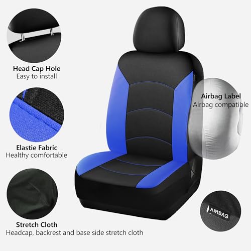 HChengkikz Car Seat Covers Full Set, Waterproof Neoprene Car Seat Covers, Airbag Compatible, All Season Protection Universal Fit Most Cars, Trucks, SUVs (Black + Blue) - color: Black Blue, size: Full Set