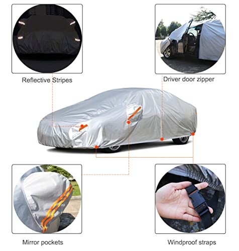 Kayme Car Covers for Automobiles Waterproof All Weather with Zipper Sun Uv Rain Protection Mirror Pocket Fit Nissan, Audi A3 Sedan, Acura Integra/Rsx, Hyundai Accent etc.(Up to 177 Inch) 3M - size: C7 For Sedan-Length ( Up to 177 inch )