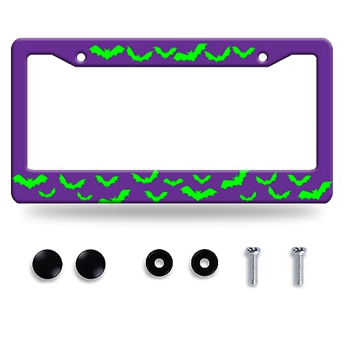 Green bat License Plate Frame Purple License Plate Stainless Steel Auto Parts Colorful License Plate Decorative with Screws Size 12.3" x 6.3" Men Women - color: Green bat