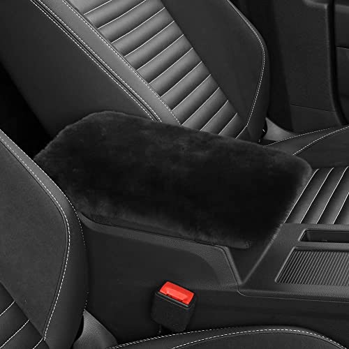 IRIWOOL Sheepskin Armrest Cover Auto Center Armrest Cover Car Soft Console Pad, Fluffy Wool Auto Center Console Cover for Most Car Arm Rest Decoration Protector 7 x 13 Inch (Shearling, Dark Gray) - color: Dark Gray, size: Shearling Wool