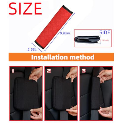 2PCS Car Seatbelt Cover, 9.05 Inches Soft Leather Vehicle Safety Seat Belt Strap Cushion, Comfortable Auto Shoulder Neck Chest Protection Pads Accessories, Extremely Long (Red) - color: Red/9 inches