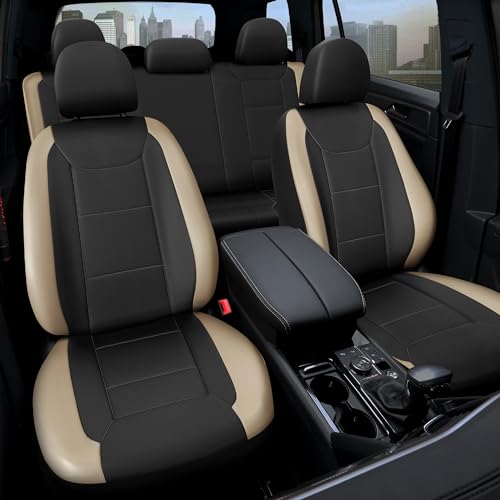Premium Waterproof Car Seat Cover Full Set, Front and Rear Split Bench Seat Covers for Cars with Thicker Padding, Easy to Install Car Seat Cover Set (Grey) (Beige)