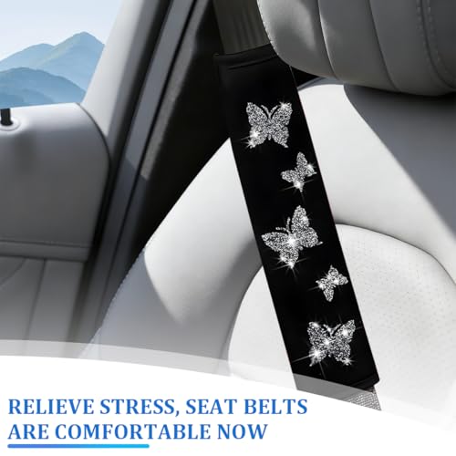 Car Seat Belt Covers, 2PCS Butterfly Soft Vehicle Seatbelt Shoulder Strap Pad Cushions, Comfortable Automotive Interir Harness Pad, Universal for SUV Automobile Truck (Silver) - color: Silver