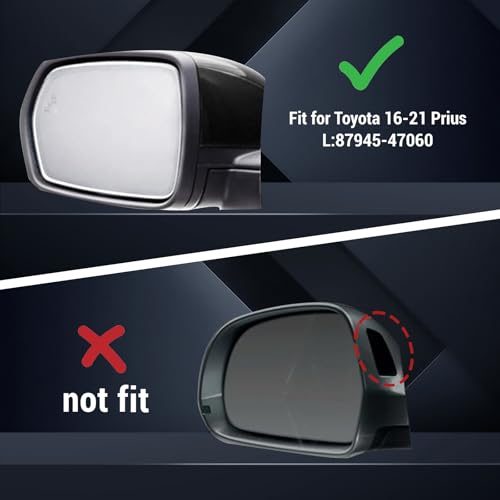 Right Passenger Side Car Mirror Cap Cover Compatible with Toyota Prius 2016 2017 2018 2019 2020 2021, Direct Replacement, 87915-47070, Black - color: black, size: Right