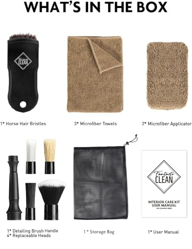 Fantasticlean 9PCS Car Interior Detailing Set, Microfiber Cloth & Applicator, Double-Head Detailing Brushes, Natural Bristles, Scratch-Free, Ultra-Soft for Seats Leather Care or Cleaning - size: IT-ACS03-NT
