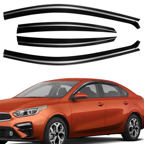 Tape-on Rain Guards Compatible with 2019-2024 Kia Forte, Out Channel Window Deflector Extra Durable Side Sun Wind Deflectors 2024 Forte Rain Guard Black 4 PCS - size: Fit for Kia Forte 2019-2025