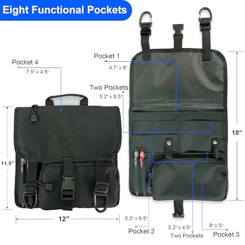 Black Car Seat Organizer, Multi-Pocket Storage, Headrest Hooks Mount, Vehicle Backseat Organizer,with a detachable small storage bag.