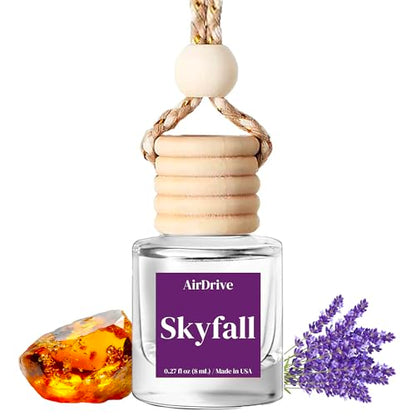 Car Air Freshener Skyfall – Floral Aroma Diffuser, Long-Lasting Lavender & Vanilla Hanging Oil Diffuser with Wooden Cap, Non-Toxic Rearview Mirror Accessory, Made in USA
