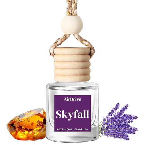 Car Air Freshener Skyfall – Floral Aroma Diffuser, Long-Lasting Lavender & Vanilla Hanging Oil Diffuser with Wooden Cap, Non-Toxic Rearview Mirror Accessory, Made in USA