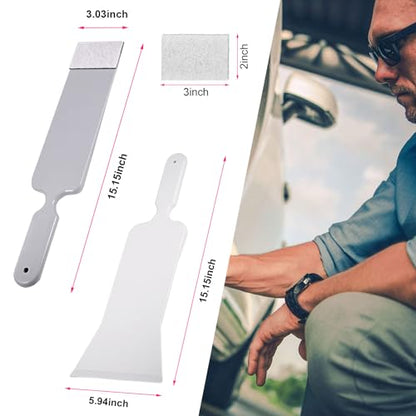 Dickno 2PCS Long Handle Window Tint Tools, Bulldozer Squeegee & Scrubber Paddle Squeegee Tool Set for Car Front Rear Windows Cleaning, Glass Vinyl Wrap Snow Frost Ice Removal Tool (Grey+White) - color: Grey+white