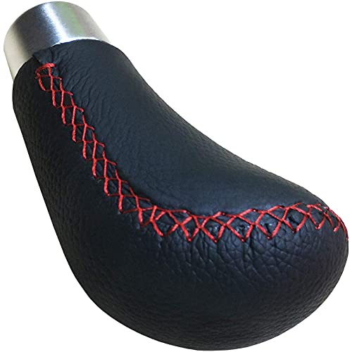 Lunsom Leather Shift Knob, Car Gear Shifter Stick Auto R Style Shift Stick Handle Head Gear Shift Lever Knob for Most Manual Transmission Vehicle (Red Suture) - color: Red Suture