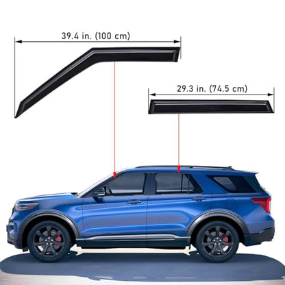 Lightronic Extra Durable Outside-Mount Auto Vent Window Visor, Fits 2020-2025 Ford Explorer, UV Protection Rain Guard, Original Wind Deflector, No-Drill Easy Install, Dark Smoke, 4-Pcs