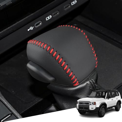 Great-luck Genuine Leather Automatic at Gear Shift Knob Cover Protector Trim,The car Interior Accessories(Red Stitches) for Toyota Land Cruiser 2025 2026 RAV4 2026 2027 - color: Red Stitches, size: Land Cruiser(2025-2026)