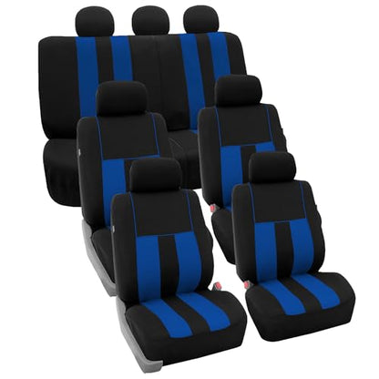 FH Group Three Row Set Striking Striped 7 Seater Car Seat Covers Airbag & Split Bench Compatible â€“ Universal Fit for Cars Trucks & SUVs Blue/Black - color: Blue, size: 3 Row/7 Seater