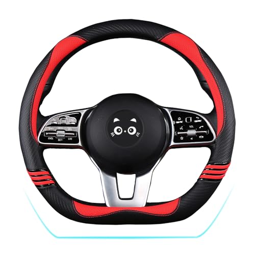 Iwantit® D-Shape Steering Wheel Cover, PU Leather with Anti-Slip Rubber Ring, Steering Wheel Protector, Universal Fit 14.5-15 inches for Cars,SUV (Red/Black D-Shape) - color: 011-Red/black D-shape