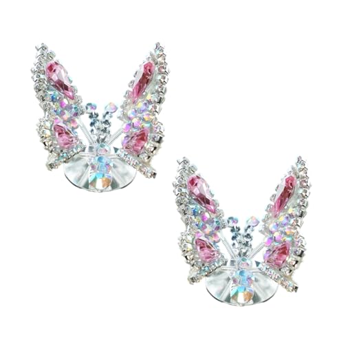 YoRise 2PCS Bling Butterfly Car Dashboard Ornaments, Kawaii Rhinestones Auto Rearview Mirror Decorations for Women, Universal Fun Car Interior Accessories for Cars Home Office Garden (Pink) - color: Pink