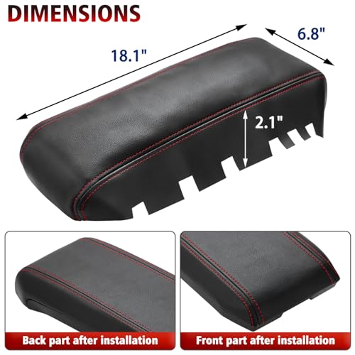 KBH Center Console Armrest Cover Replacement for GMC Terrain, Chevy Equinox 2010 2011 2012 2013 2014 2015 2016 2017, Vinyl Leather, Car Arm Rest Lid Uphostery, Black-Red Stitch - color: Black-red stitch