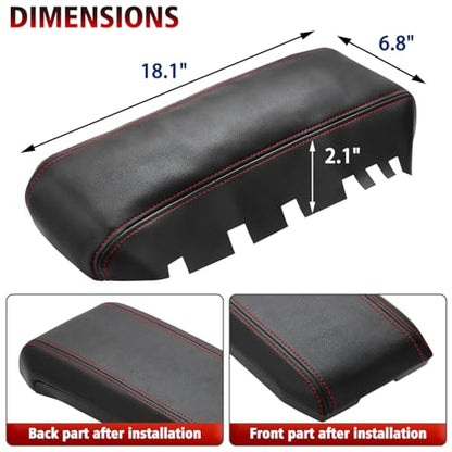 KBH Center Console Armrest Cover Replacement for GMC Terrain, Chevy Equinox 2010 2011 2012 2013 2014 2015 2016 2017, Vinyl Leather, Car Arm Rest Lid Uphostery, Black-Red Stitch - color: Black-red stitch