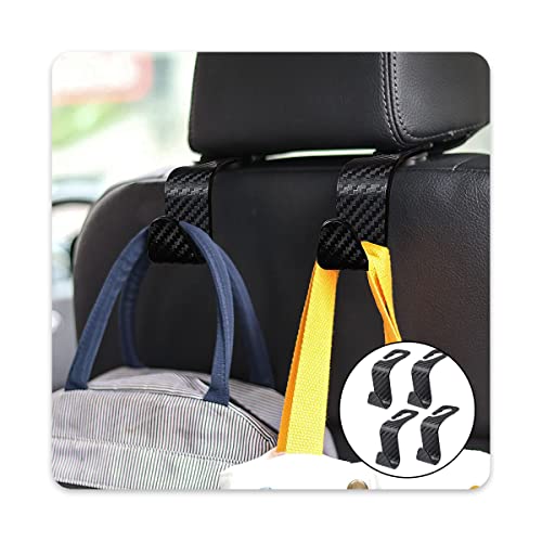 Ziciner Car Seat Headrest Hooks, 4 Pack Auto Durable Backseat Hangers Storage Organizer, Universal Car Interior Accessories for Purse, Grocery Bags, Handbag (Black Carbon Fiber) - color: Black Carbon Fiber