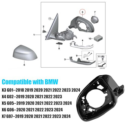Jaronx Compatible with BMW Side Mirror Housing Frame X3 G01 2018-2024/X4 G02 2019-2023/X5 G05 2019-2024/X6 G06 2020-2024/X7 G07 2019-2024, Driver Side Mirror Cover Supporting Ring for BMW 51167468241 - size: Left Mirror Frame
