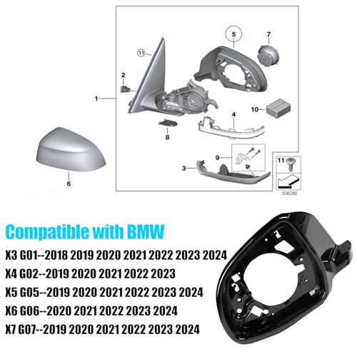 Jaronx Compatible with BMW Side Mirror Housing Frame X3 G01 2018-2024/X4 G02 2019-2023/X5 G05 2019-2024/X6 G06 2020-2024/X7 G07 2019-2024, Driver Side Mirror Cover Supporting Ring for BMW 51167468241 - size: Left Mirror Frame