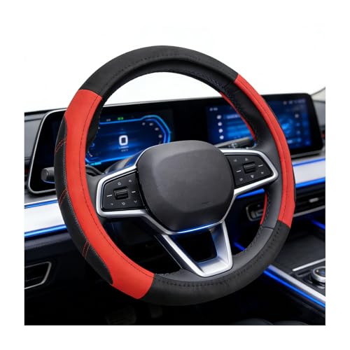 Sport Leather Steering Wheel Cover, 15 inch Anti Slip Steering Wheel Protector with Soft Grip Padding, Universal Breathable Wheel Wrap Interior Accessories for Car Truck SUV (Black & Red) - color: Black & Red