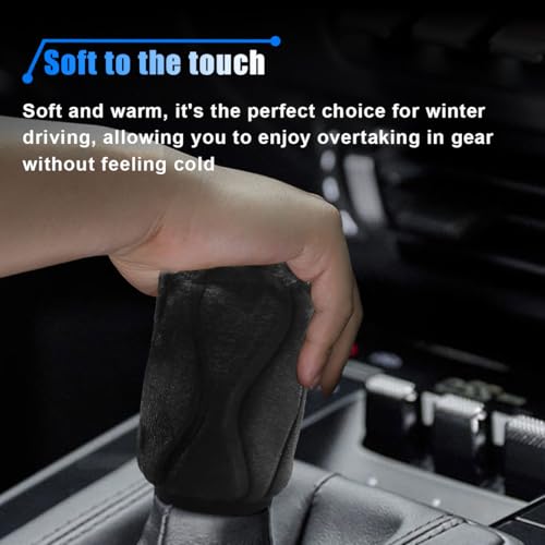 2PCS Plush Car Gear Shift Knob Cover & Handbrake Cover, Soft Fluffy Shifter Stick Protector, Comfortable Hand Brake Handle Cover, Universal Car Interior Accessories for Most Cars (Black)
