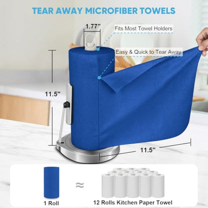 AIDEA Microfiber Cleaning Cloth Roll, 75PK, Reusable Paper Towels Tear Away Cloth, Microfiber Towels Washable Shop Rags, Lint Free Cleaning Rags for House, Kitchen, Window, 11.5"×11.5", Dark Blue - color: Dark Blue