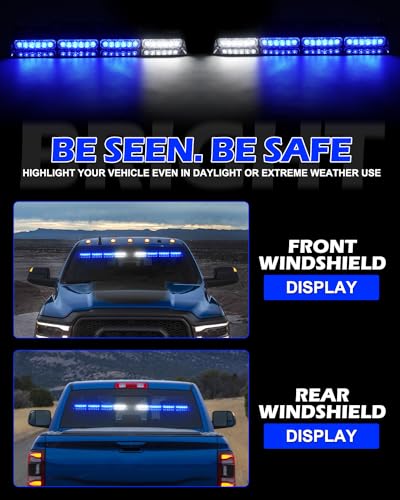 HLauto 604N Emergency Dash Strobe Lights: 2x16.8 inch Blue Security Light w/Take Down, 48 LED Safety Flashing Warning Hazard Interior Windshield Light Bar for Trucks Vehicles - color: #12 Blue