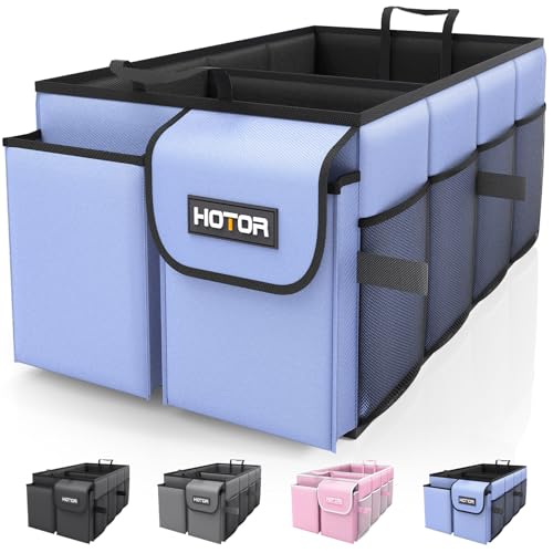 HOTOR Trunk Organizer for Car - Car Organizer, Foldable Trunk organizer for SUVs & Sedans, Sturdy Organization for Car Accessories, Tools, Sundries, Blue, 2 Compartments, 21.3"×12.6"×10.6" | Foldable, Sturdy Organization, for Car Accessories, Tools, Sundr