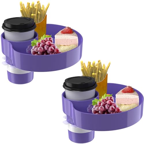 [2 Packs] Kids Car Seat Tray, Travel Tray with Cup Holder for Toddler Baby, Kids Car Seat Food Snack Organizer for Road Trip, Stroller snack Organizer Travel Must Haves (Purple, 2 PCS) - color: Purple, size: 2 Pack
