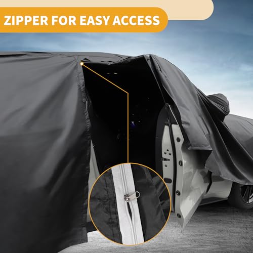 Waterproof All-Weather Universal Car Cover with Right Side Zipper, 190T Polyeste Black Blue Fits for Sedan Up to 165" Length - size: Fit for Sedan Length Up to 165"