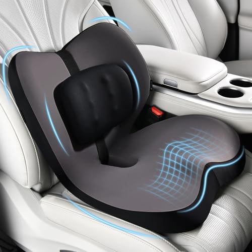 FLORICH 2 in1 Truck Seat Cushion and Lumbar Support Pillow Memory Foam Car Seat Cushion with Adjustable Strap for Truck Driver Long Drives, Fits Semi Truck Seat,Car,Office&Gaming Chair(Black) - color: Black
