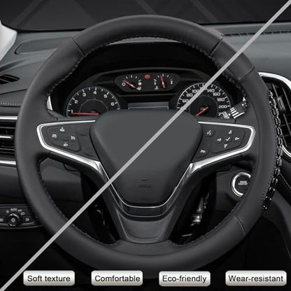 West Llama Nappa Leather Car Steering Wheel Cover Gel Massage,Cool in Summer,Universal 15 inch(Black-Standard Size) - color: F-Black, size: Standard size (14 ½''-15'')