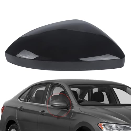 DERI Passenger Side Mirror Cap Compatible with Volkswagen Jetta 2019 2020 2021 2022 2023 2024 2025, Right Side Mirror Cover fit for VW Jetta US Version Without Turn Signals, Glossy Black - color: Black, size: Passenger Side