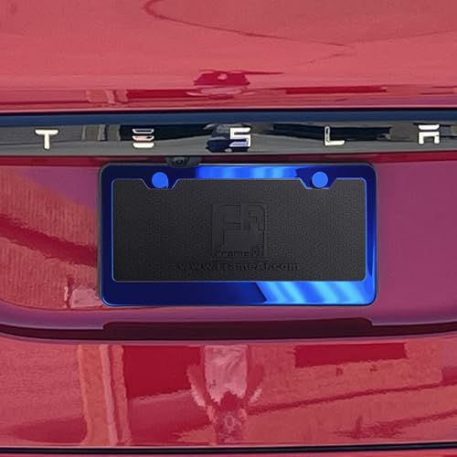 T304 Stainless Steel License Plate Frame – 8K Mirror Polish Finish, Rust-Resistant, Slim Design, Universal Fit, Includes Screw Caps, Washers & Stainless Steel Screws (Blue Chrome) - color: Blue Chrome