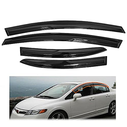 Rain Guards Side Window Visor Vent Outside Mount, 4PCS Fits 2006-2011 Honda Civic 4-Door Sedan