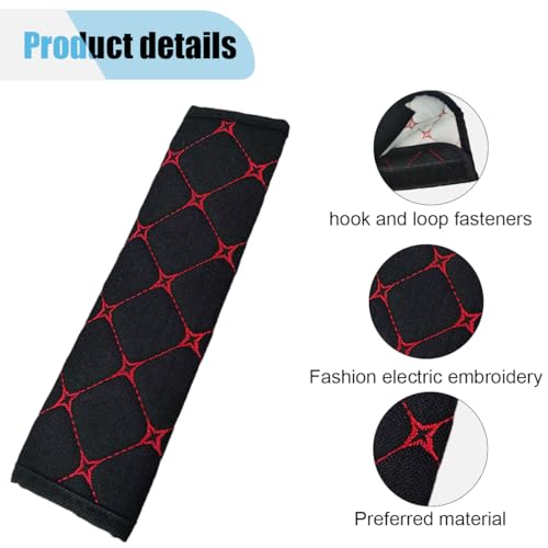 2PCS Car Seat Belt Cover, Cotton Linen Car Safety Seat Belt Pads, Harness Shoulder Pads Protect Your Neck, Universal Car Strap Protection Accessories for Cars, Trucks, SUVs (Black＆Red) - color: Black＆Red