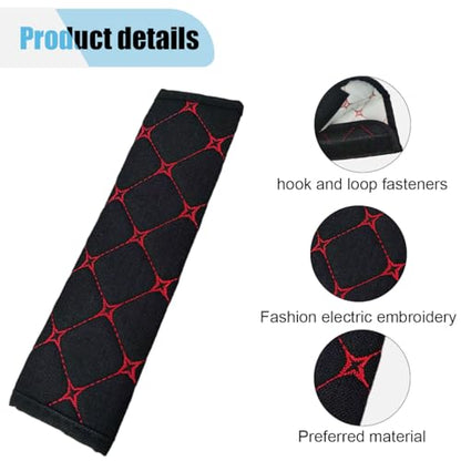 2PCS Car Seat Belt Cover, Cotton Linen Car Safety Seat Belt Pads, Harness Shoulder Pads Protect Your Neck, Universal Car Strap Protection Accessories for Cars, Trucks, SUVs (Black＆Red) - color: Black＆Red