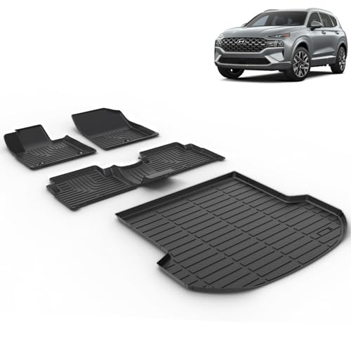 Floor Mats & Cargo Liner for 2021 2022 2023 Hyundai Santa Fe Hybrid/2022 2023 Hyundai Santa Fe Plug-in Hybrid(PHEV) Car Mats All Weather Santa Fe Hybrid Floor Mats Trunk Mat Accessories - style: 12)For Santa Fe Hybrid/PHEV 2021-2023 Full Set