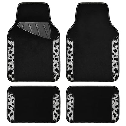 CAR PASS Bling Cow Car Mats Rhinestones Diamond Waterproof Floor Mat Crystal Sparkly Shining Glitter Carpet Anti-Slip PVC Heel Pad, Universal Fit Automotive SUV,Sedan,4pcs Girly Women, Cow Diamond - color: Cow